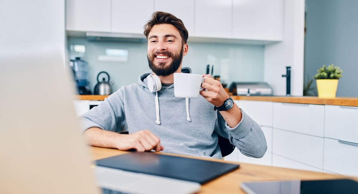 man working from home